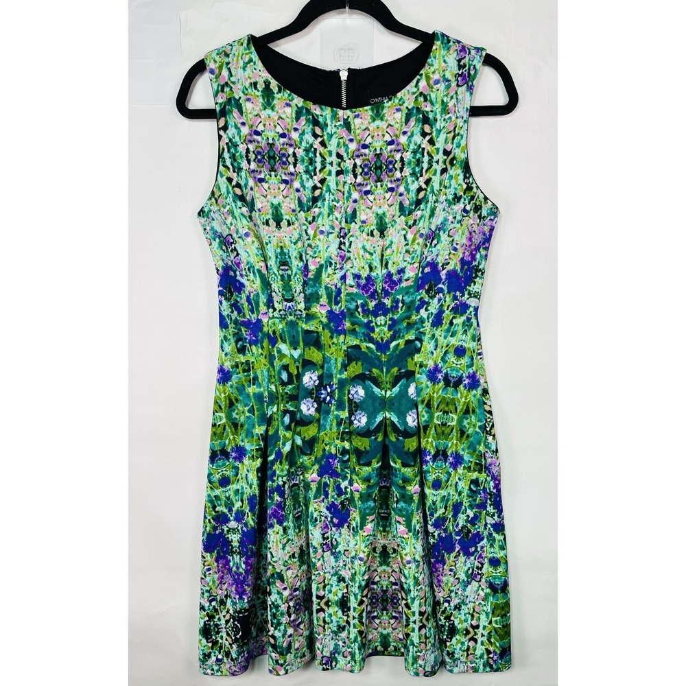 Cynthia Rowley‎ Women's Size 8 Abstract Colorful Pleated Sleeveless Dress Spring